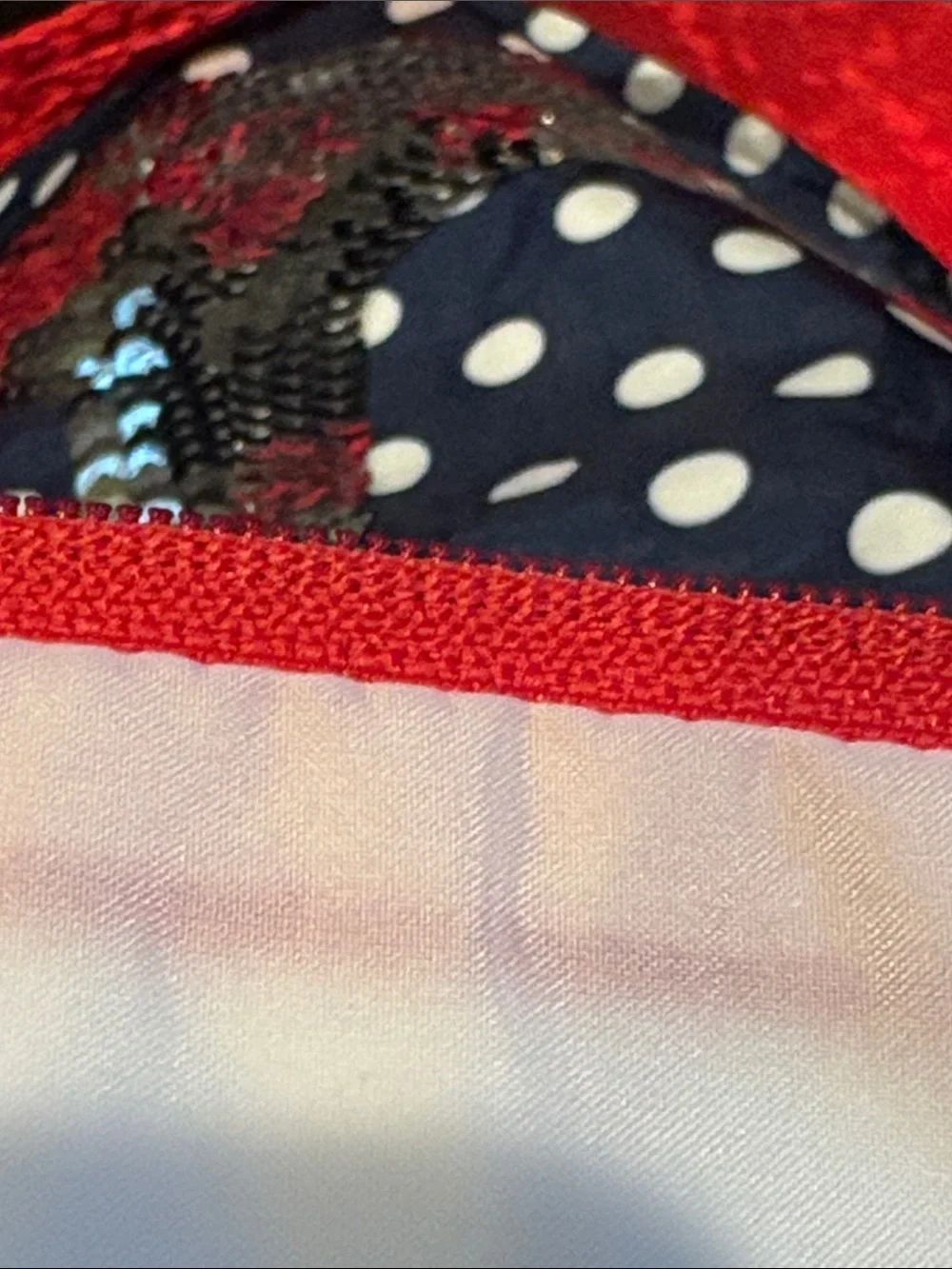Lesportsac Navy Polka Dot Tote with Gold Sequin Anchor and Red Handles